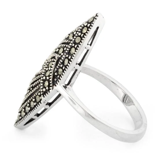 Sterling Silver Unique Marquise Marcasite Ring - Image 4