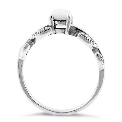 Sterling Silver Mother of Pearl Leaves Marcasite Ring - Image 3