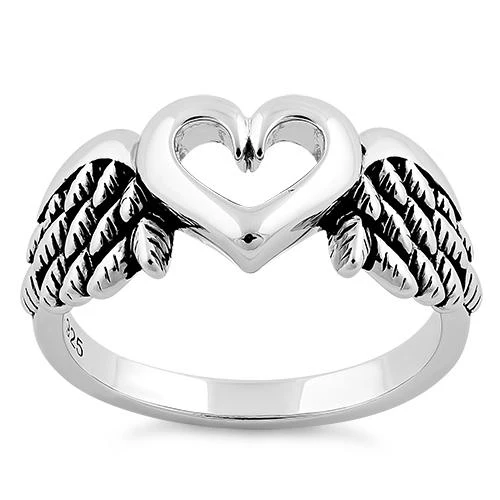 Sterling Silver Wings Heart Ring - Image 3